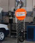 2 Ton Hand Chain Hoist 4400 Lbs Capacity 10 Ft Lift Come Along with G80 Galvanized Chain and Double Pawl Brake in garage setting