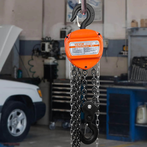 2 Ton Hand Chain Hoist 4400 Lbs Capacity 10 Ft Lift Come Along with G80 Galvanized Chain and Double Pawl Brake in garage setting