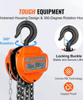 2 Ton Hand Chain Hoist 4400 Lbs Capacity 10 Ft Lift Come Along With G80 Galvanized Chain And Double Pawl Brake, orange housing, 360° hook
