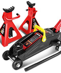 2 Ton Car Jack And Stands Kit With Hydraulic Floor Jack And Ratchet Stands For Home Garage And Shop, 4000 Lb Capacity, Red And Black