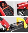 Low Profile Hydraulic Trolley Floor Jack 2 Ton Capacity 4000 Lbs close-up of lifting mechanism and safety features, black and red