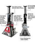 2 Ton UniJack Combination Hydraulic Bottle Jack And Jackstand In One Unit Compact Portable Wide Base Lifts And Holds Cars Unibody Sedans CUVs And SUVs For Safe DIY Repairs By Powerbuilt, front view with stability features.