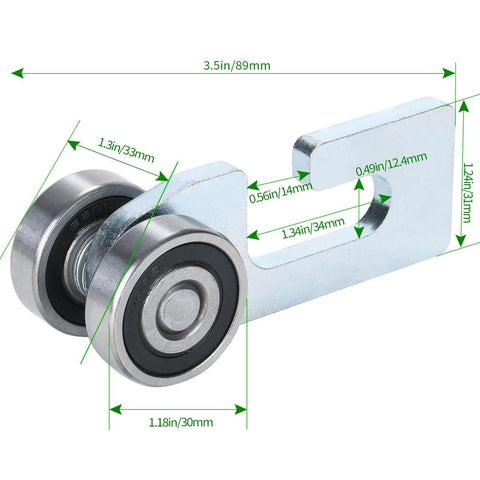 Effortlessly move heavy loads with this 2-wheel strut trolley kit for 1-5/8 inch channels showing measurements and rubber-sealed bearings.