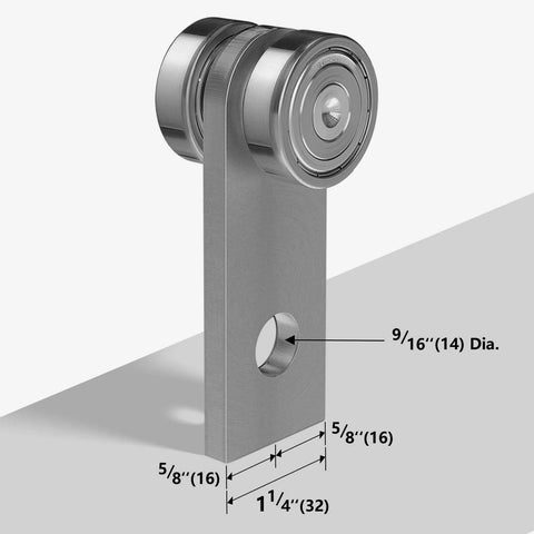 Close-up of 2 Wheel Trolley Assembly Rollers with Dual Bearings for 1-5/8 Inch & Taller Strut Channel, hot rolled steel.
