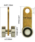 Front and side view of 2 Wheel Trolley Assembly Rollers Solid Galvanized Steel Design Built to Fit 1-5/8 Inch Wide Strut Channels