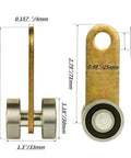 Side and front view of 2 Wheel Trolley Assembly Rollers for 1-5/8 Inch & Taller Strut Channel, Galvanized Steel bearing with dimensions labeled