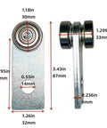 Diagram of 2 Sets 2 Wheel Trolley Assembly Rollers with Dual Bearings Welded Steel Construction for 1-5/8 Inch Strut Channels showing dimensions.