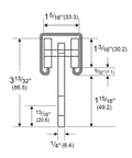 Technical diagram of 2 Wheel Trolley Assembly Rollers with Dual Bearings for 1-5/8 Inch & Taller Strut Channel dimensions and specifications.