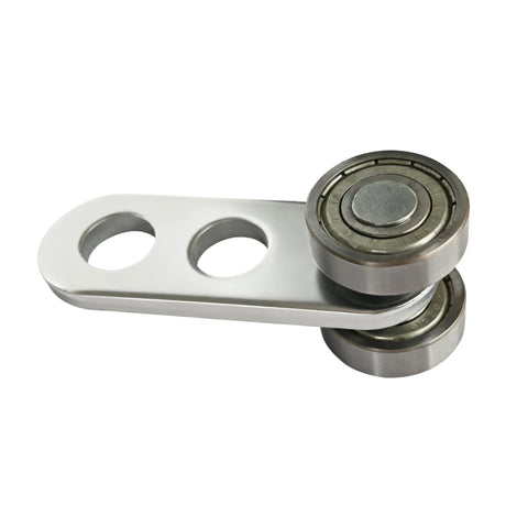 2 Wheel Silent Trolley Assembly Rollers with Deep Groove Bearings, galvanized steel, designed for 1-5/8 inch wide strut channels.
