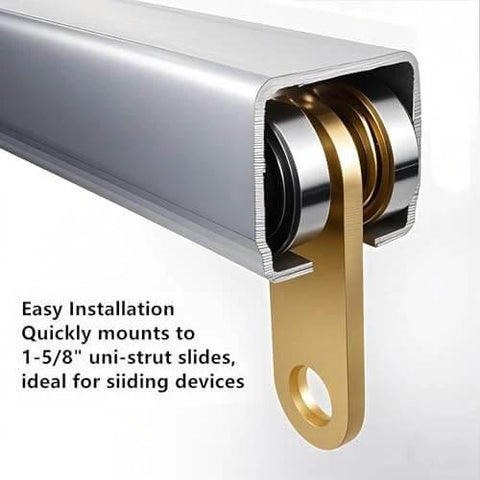 2 Wheel Trolley Assembly Rollers for 1-5/8 Inch & Taller Strut Channel, galvanized steel bearing inside channel for ceiling systems