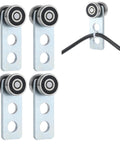 Four 2 Wheel Trolley Assembly Rollers with Bearing Design and Set Screw Clearance in galvanized Q235 alloy steel.