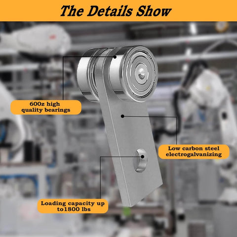 Close-up of 2 Wheel Unistrut Trolley Roller Assembly showcasing metal bearing rollers for 1-5/8 inch strut channels.