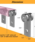 2 Wheel Unistrut Trolley Roller Assembly 4 Pack Metal Bearing Rollers for 1-5/8 Inch and Taller Strut Channels dimensions diagram