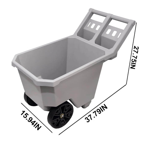 2 Wheel Wheelbarrow 300 LB Capacity Heavy Duty Yard Cart with 9 Inch Solid Tires, grey plastic tub dimensions view