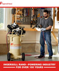 Man using Ingersoll Rand P1.5IU-A9 2hp 20 gal Single-Stage Compressor (115/1) 42663401 in a workshop setting