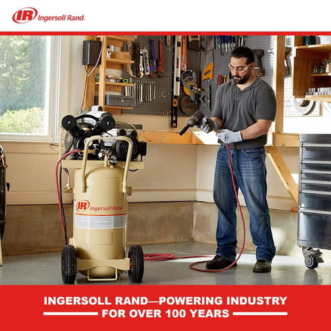 Man using Ingersoll Rand P1.5IU-A9 2hp 20 gal Single-Stage Compressor (115/1) 42663401 in a workshop setting