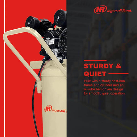 Ingersoll Rand P1.5IU-A9 2hp 20 gal Single-Stage Compressor (115/1) 42663401 with sturdy cast-iron frame and belt-driven design