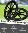 20 Inch Flat Free Wheels Compatible with Rubbermaid Wheelbarrow Tires, close-up view highlighting design and material.