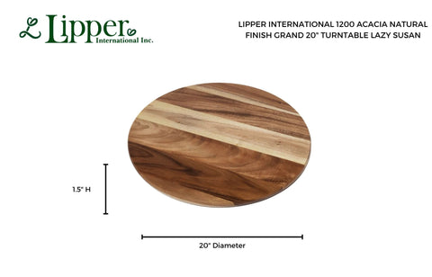 20 inch acacia wood lazy susan turntable designed for tables and counters, showcasing a natural finish and round shape.