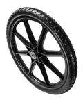 20 Inch Flat Free Cart Wheels 2 Pack Compatible with Rubbermaid Wheelbarrow Wheels, black solid tire close-up view.