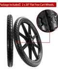20 Inch Flat Free Cart Wheels 2 Pack Compatible with Rubbermaid Wheelbarrow Wheels, black solid tires with tread detail.