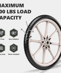 20 Inch Flat Free Tire and Wheel Set of 2 with solid polyurethane airless design featuring centered hub dual 5/8 and 3/4 inch bearings spacer kit and grey finish