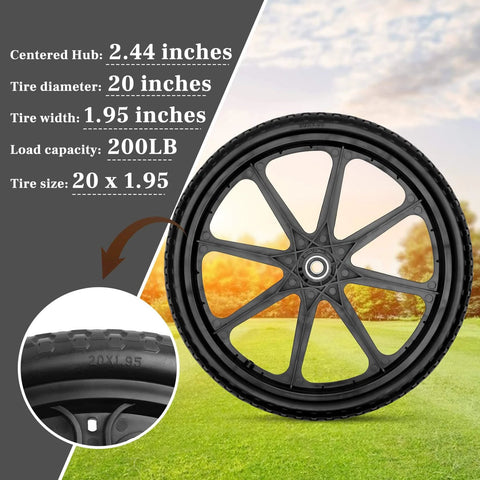 20 Inch Flat Free Wheels Compatible with Rubbermaid Wheelbarrow Tires, Solid 20 Inch Replacement Tires with Dual 5/8 Inch and 3/4 Inch Bearings