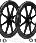 20 Inch Flat Free Wheels Compatible with Rubbermaid Wheelbarrow Tires, solid replacement tires with dual bearings.