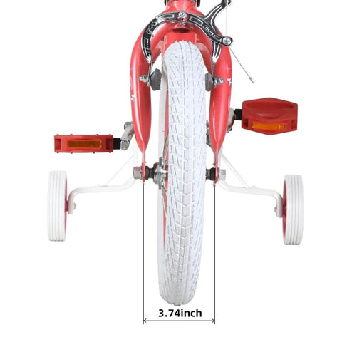 20 Inch Kids Bike Front Wheel Replacement with White Air Rubber Tire, Pink Steel Rim, fits JOYSTAR bikes, rear view