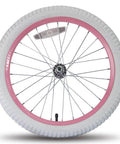 20 Inch Kids Bike Front Wheel Replacement with White Air Rubber Tire, Pink Steel Rim, Stainless Spokes, 3/8 inch axle