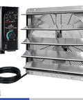 20 Inch Wall Mounted Shutter Exhaust Fan With Automatic Shutter And Variable Speed Controller Thermostat 3368 CFM For Up To 5000 Sq Ft Coverage Silver Heavy Duty Industrial Ventilation.