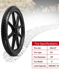 20 Inch Flat Free Tire Cart Wheels Replacement, Solid Rubber Wheels with 3/4 Inch Bearings installed, black tire design.