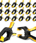 Spring Clamps For Backdrop Stands And Tarps 3 Inch Jaw Clamps With 1.5 Inch Mouth Opening 20 Pack, black and yellow design