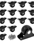 Image of 20 Pack 1 Inch Rigid Caster Wheels With Metal Top Plate For Furniture Non Swivel Fixed Casters Black Hard Plastic Durable Quiet