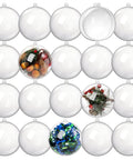20 Pack 4-Inch Clear Plastic Fillable Ornaments Ball, for Christmas, Wedding, Party, Home Decor, showing multiple fillable designs