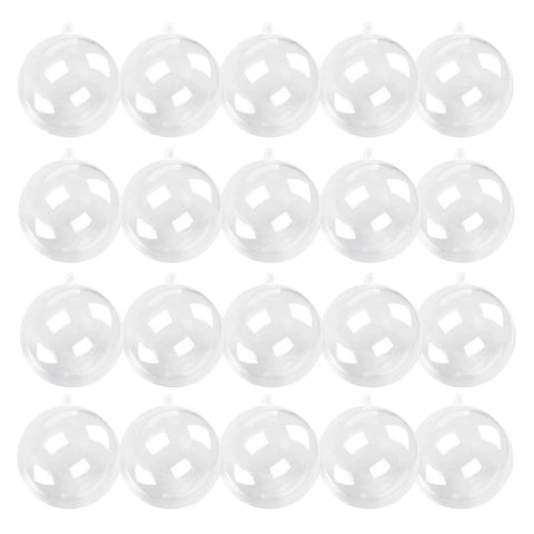 20 Pack 4-Inch Clear Plastic Fillable Ornaments Ball, for Christmas, Wedding, Party, Home Decor arranged in rows