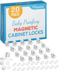 Keep curious kids safe with invisible magnetic cabinet locks that install quickly with 3M adhesive, 20-pack with 2 keys visible.