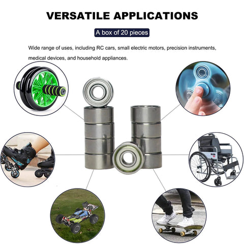 20 Pack Double Shielded Miniature Ball Bearings 3x6x2.5mm for versatile applications in RC cars, motors, and appliances.