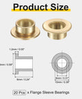 Image showing 20 Pcs Flange Sleeve Bearings Set With 8mm Bore 10mm OD 6mm Length 15mm Flange Diameter And 1.2mm Flange Thickness Self Lubricating Sintered Bronze Bushing dimensions