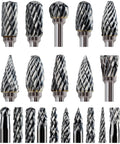 Premium 20 Piece Carbide Burr Bits Set With One Eighth Inch Shank For Rotary Tools Ideal For Precise Grinding And Engraving On Metal Wood And Stone