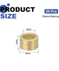 20 Piece Sleeve Bearings Set With 5 Millimeter Bore, 8 Millimeter Outer Diameter, 5 Millimeter Length, Self Lubricating Sintered Bronze Bushings
