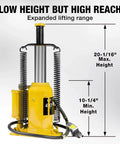 Massive 20 Ton Pneumatic Bottle Jack For Trucks And Autos With Air And Manual Pump, Adjustable Lift From About 10 7/16 In To 20 1/16 In, Heavy Duty Auto Shop Jack By Yellow Jacket front view