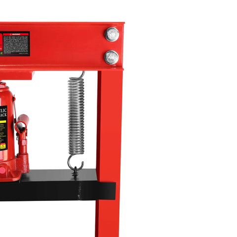 Hydraulic Press, 20 Ton H-Frame Garage Floor Adjustable Shop Press with Stamping Plates & Pressure Gauge, red frame and spring detail