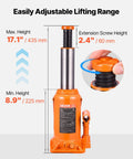 Heavy Duty 20 Ton Hydraulic Bottle Jack With 7.5 To 14 Inch Lift Range All Welded Construction Three Section Long Handle