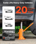 Heavy Duty 20 Ton Hydraulic Bottle Jack With 7.5 To 14 Inch Lift Range All Welded Construction under SUV, pickup, sedan.
