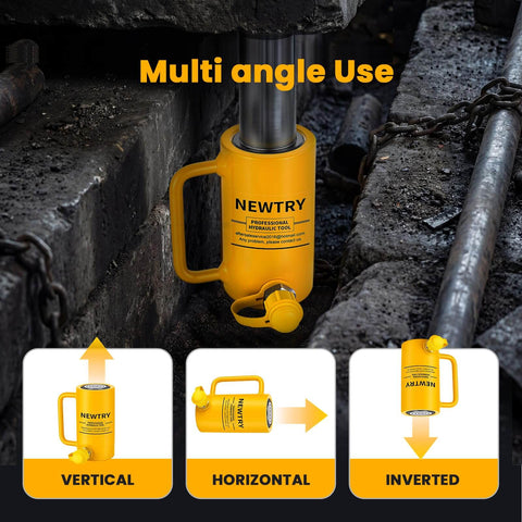 Heavy Duty 20 Ton Hydraulic Jack With 4 Inch Stroke Porta Power Ram in yellow for vertical, horizontal, inverted use.