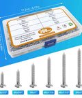 200 Pcs #6 Wood Screws Assortment Kit Made from 304 Stainless Steel Featuring Pan Head Self Tapping Sheet Metal Screws in 6 Lengths