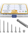 200 Pcs #8 Wood Screws Assortment Kit Made from 304 Stainless Steel Featuring Pan Head Self Tapping Screws with Screwdriver Bit