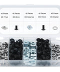 200 Pcs M5 T Slot Nut Kit for 2020 Series Aluminum Extrusion Profile Frames, including nuts, screws, and washers in black finish.