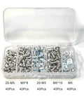 200 Pcs M5 T Slot Nut and Screw Kit for 2020 Series Aluminum Extrusion with screws and nuts in storage box.